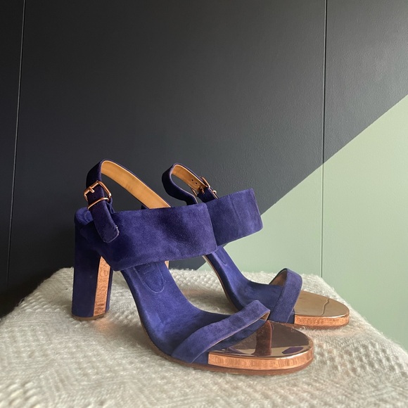 Veronique Branquinho $450 Dalia Suede Heeled Sandal Electric Blue Size 37